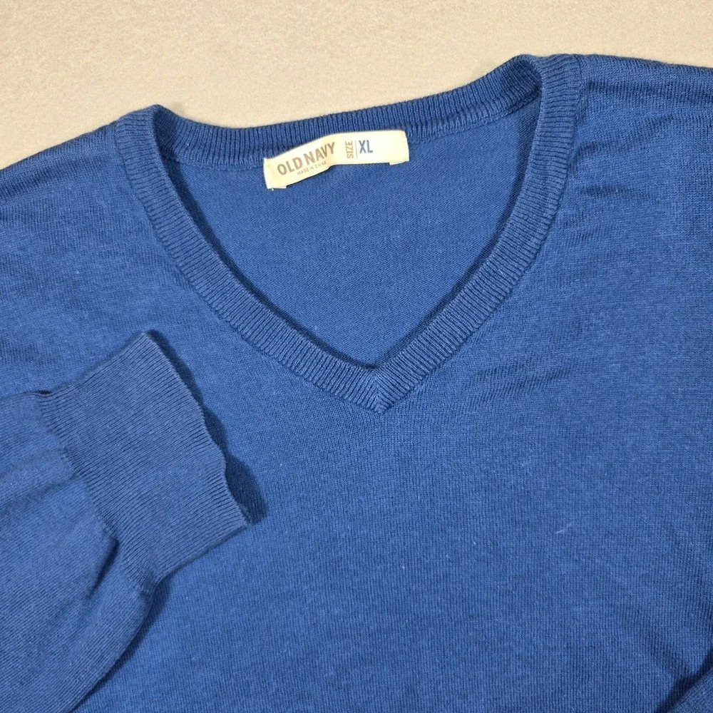 Old Navy Mens XL Blue Sweater V-Neck Solid Long‎ Sleeve Cotton Blend